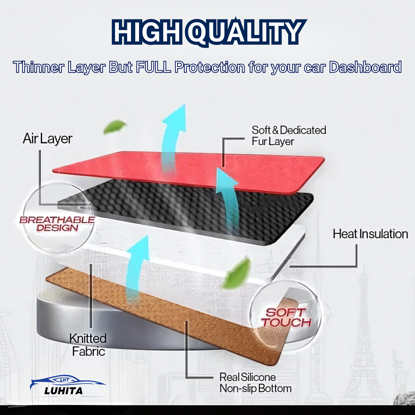 LUHITA™ DASHBOARD MAT COVER For Sedan, Hatchback, MPV, Truck, SUV etc