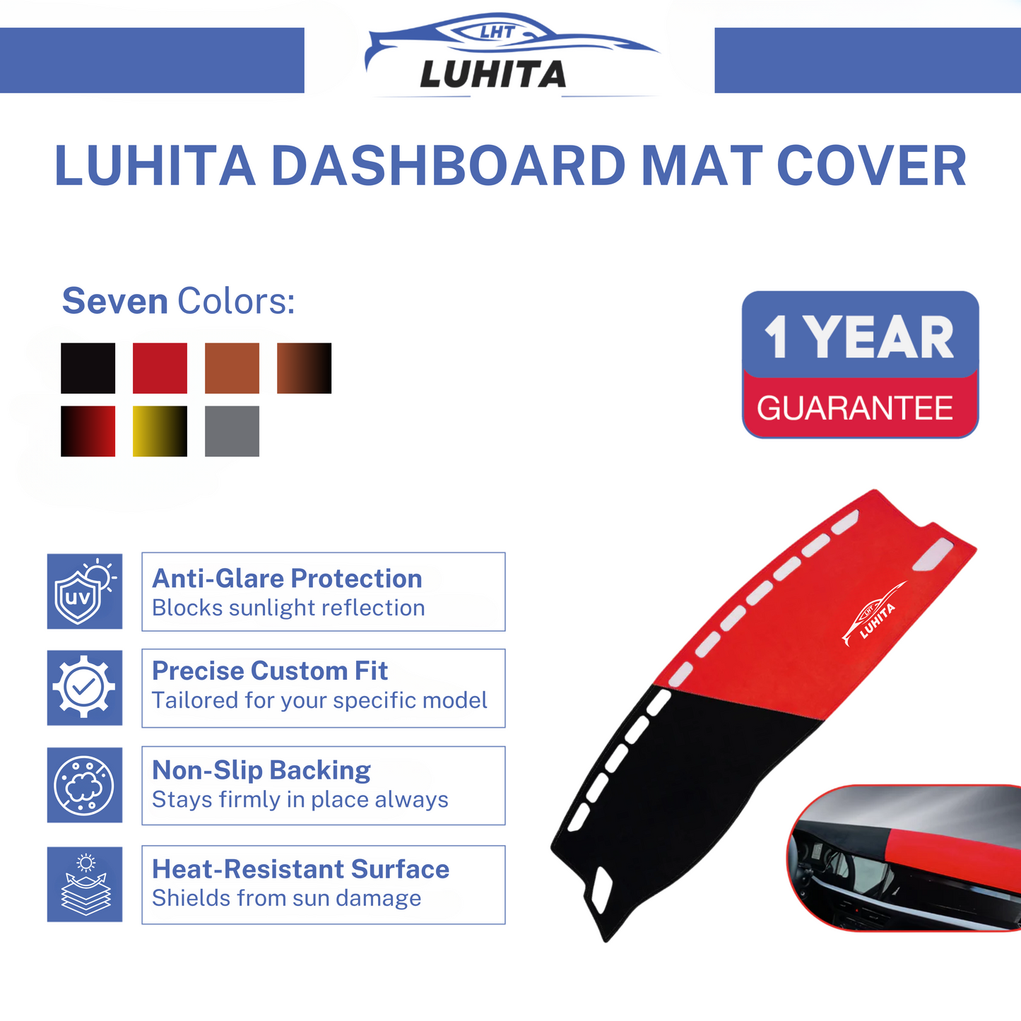 LUHITA™ DASHBOARD MAT COVER For Sedan, Hatchback, MPV, Truck, SUV etc